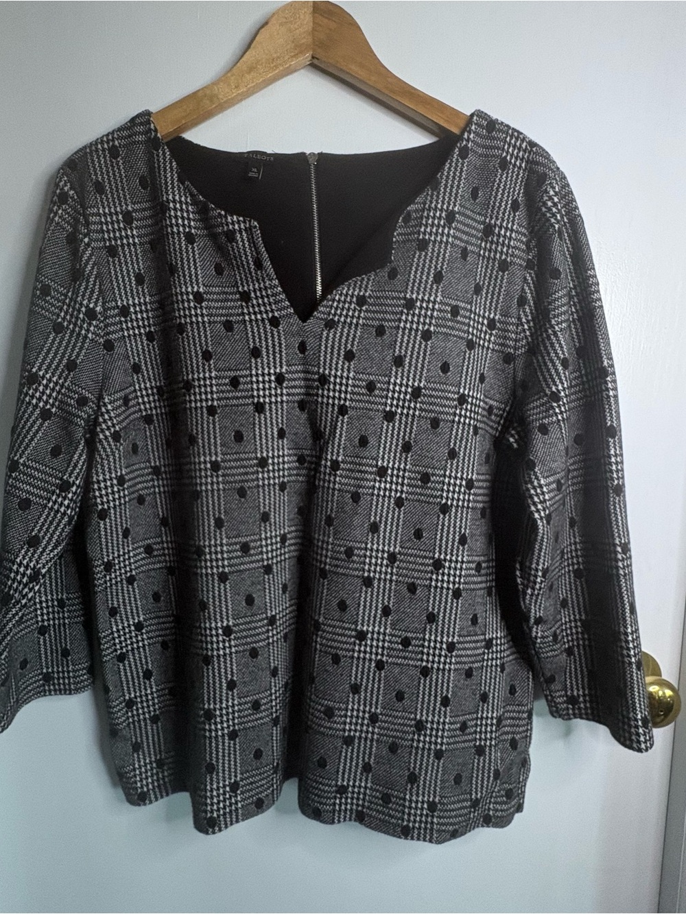 Talbots Black & Gray Plaid V-Neck Tunic